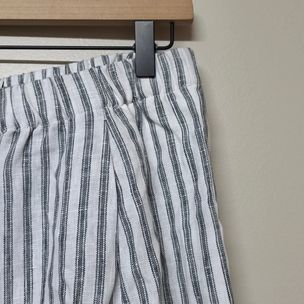 Reformation Green White Striped Linen Wide Leg Pants Elastic Waist Small